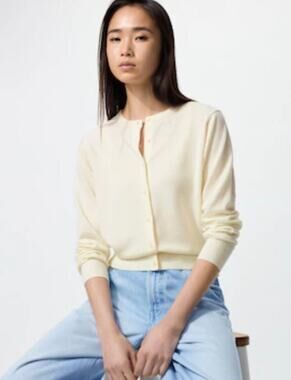 Uniqlo Butter Yellow Cardigan Large Preppy Old Money Clean Girl Casual Summer